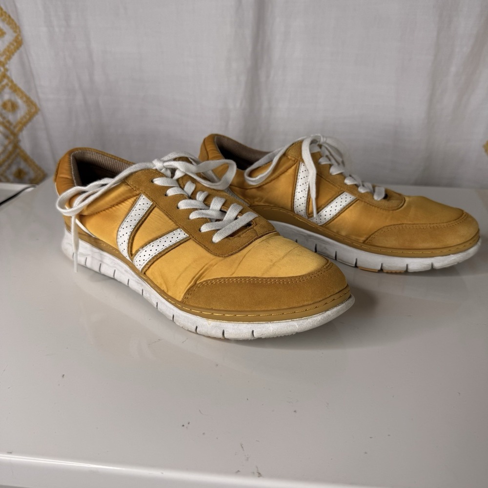 Vionic Nana Mustard Yellow Satin Walking Sneakers Size 8.5 Women's